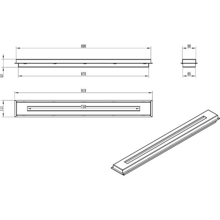 Inserto empotrable con quemador lineal 900