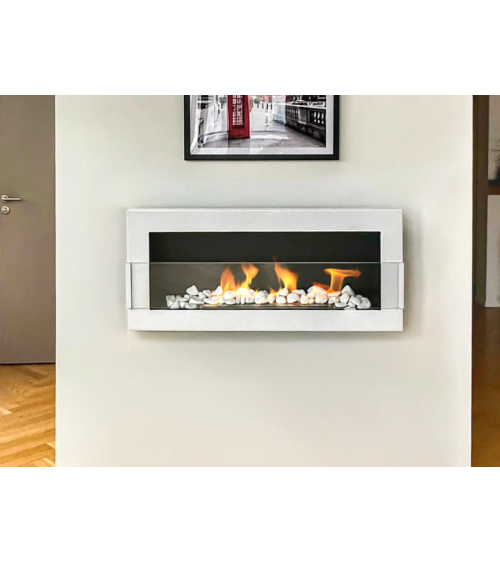 Biocamino 900x400 con vetro bianco lucido