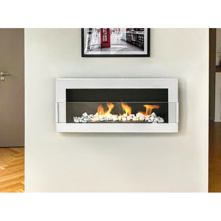 Biocheminée 900x400 avec vitre blanc brillant