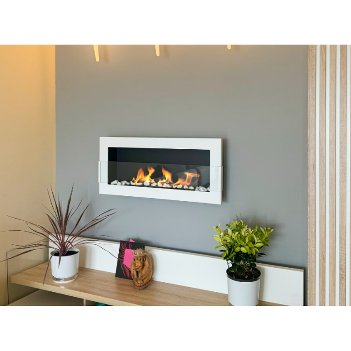 Biocheminée 900x400 avec vitre blanc brillant