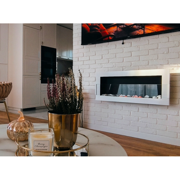 Biocamino 900x400 con vetro bianco lucido