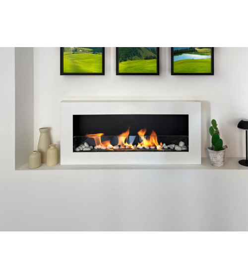 Biocheminée murale avec vitre 900x400 Box blanc structuré mat