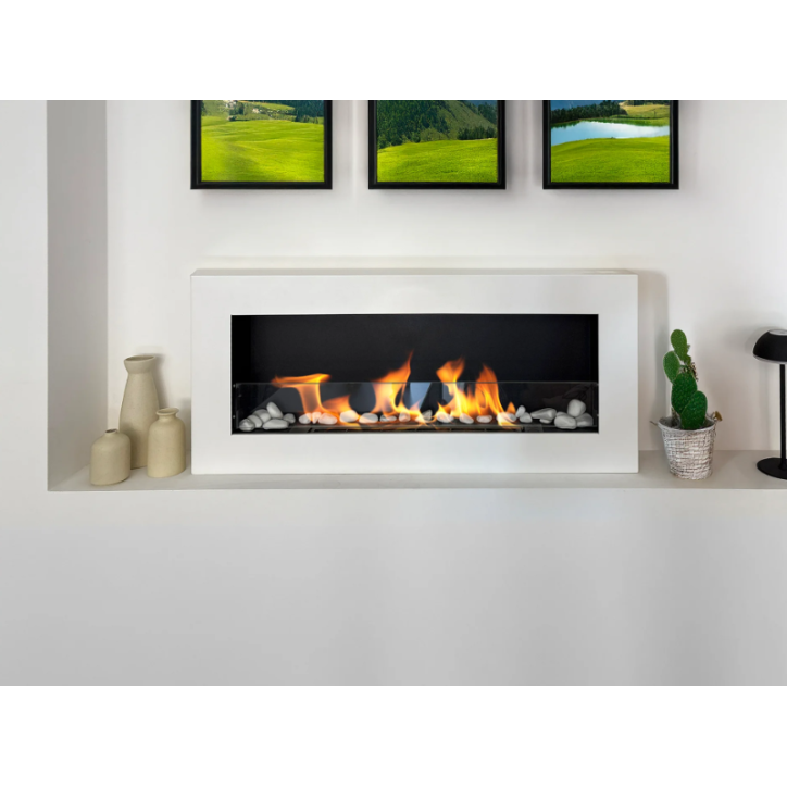 Biocheminée murale avec vitre 900x400 Box blanc structuré mat Biocheminée murale avec vitre 900x400 Box blanc structuré mat