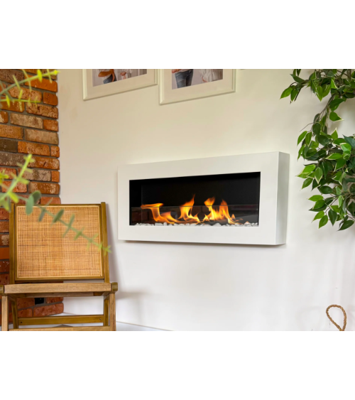 Biocheminée murale avec vitre 900x400 Box blanc structuré mat