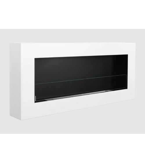 Biocheminée murale avec vitre 900x400 Box blanc structuré mat