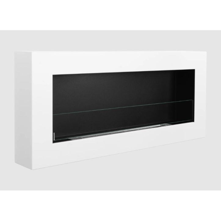 Biocamino de parede com vidro 900x400 Box branco estruturado mate
