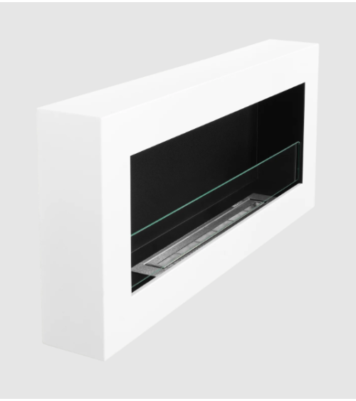 Biocheminée murale avec vitre 900x400 Box blanc structuré mat