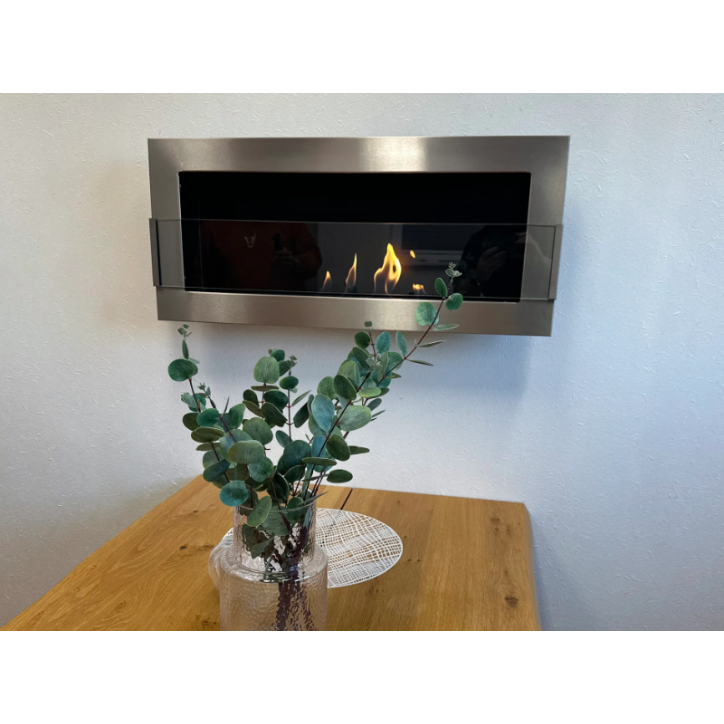 Biocheminée murale avec vitre 900x400 Inox