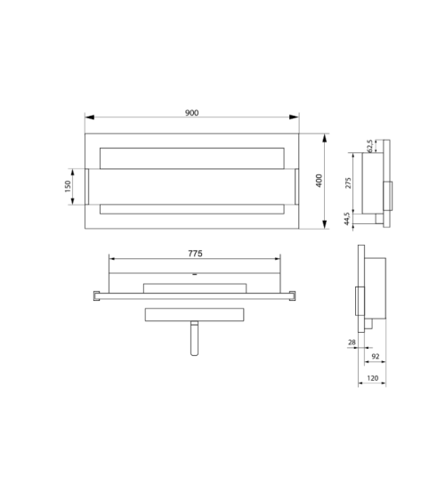Biochimenea de pared con cristal 900x400 Inox