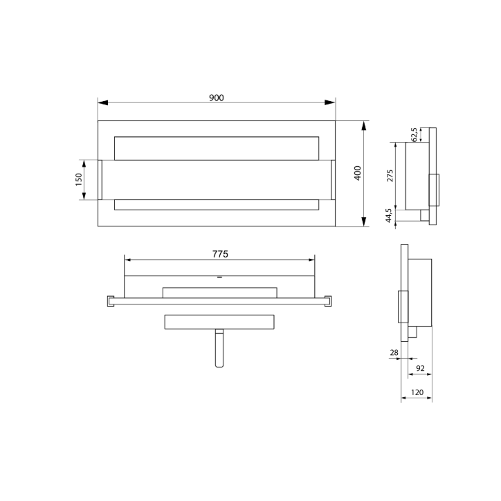 Biocamino sospeso con vetro 900x400 Inox Biocamino sospeso con vetro 900x400 Inox