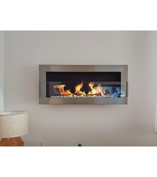 Biocheminée murale avec vitre 900x400 Inox