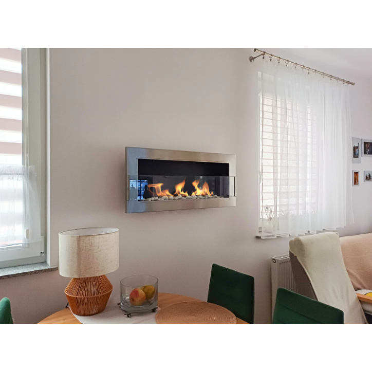 Biocheminée murale avec vitre 900x400 Inox