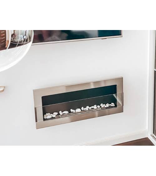 Biocheminée murale avec vitre 900x400 Inox
