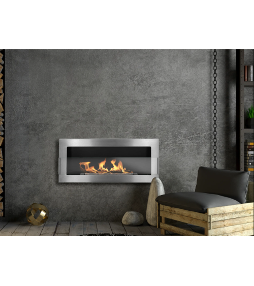 Biocheminée murale avec vitre 900x400 Inox