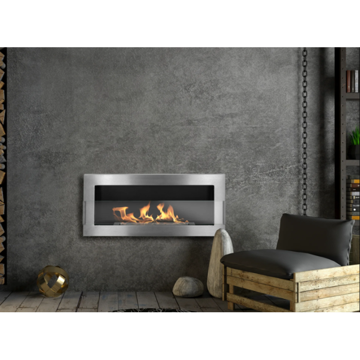 Biocheminée murale avec vitre 900x400 Inox
