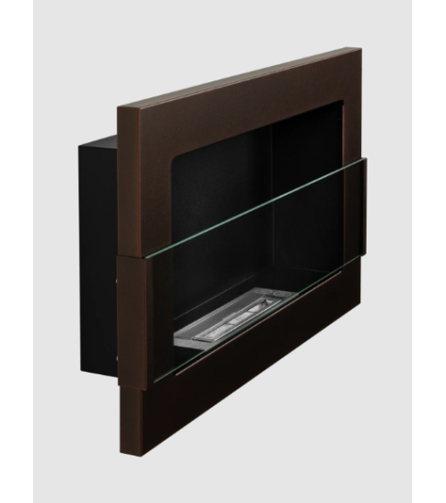 Biochimenea de pared con cristal 650x400 marrón estructurado mate