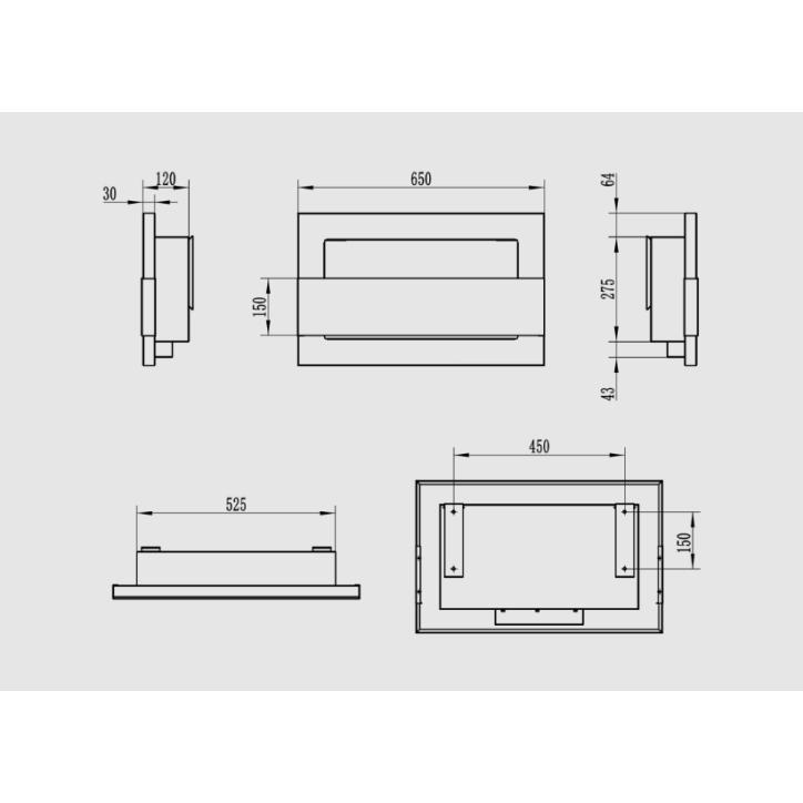 Biocamino da parete con vetro 650x400 marrone strutturato opaco
