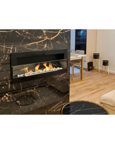 Biochimenea de pared con cristal 900x400 negro brillo