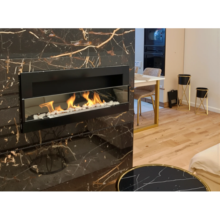 Biochimenea de pared con cristal 900x400 negro brillo