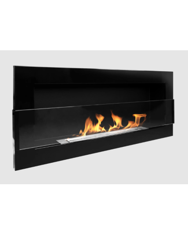 Biochimenea de pared con cristal 900x400 negro brillo