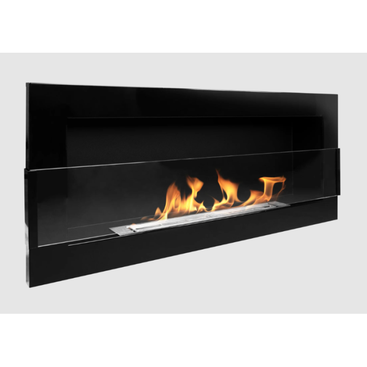 Biochimenea de pared con cristal 900x400 negro brillo