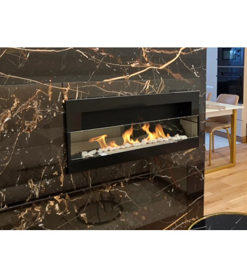 Biochimenea de pared con cristal 900x400 negro brillo