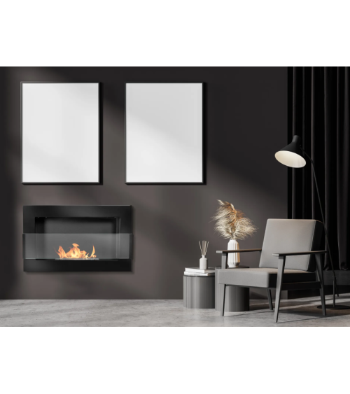 Biochimenea colgante con cristal 650x400 negro brillante