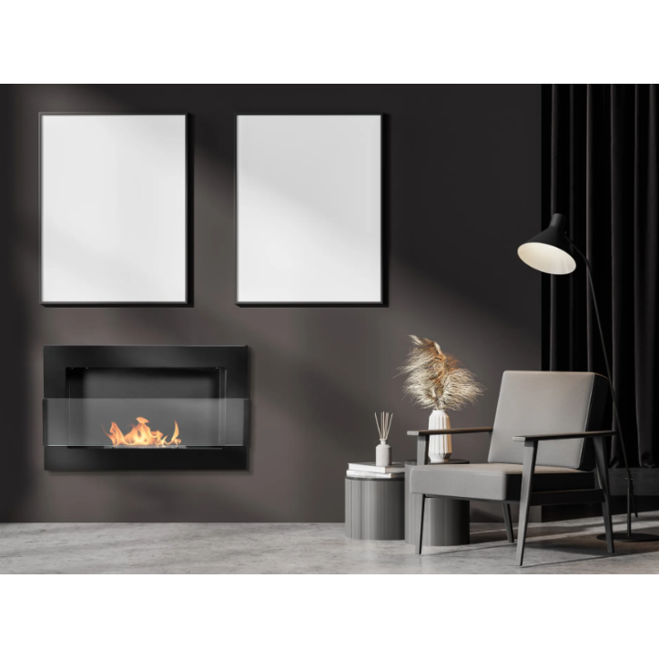 Biocheminée murale suspendue avec vitre 650x400 noir brillant Biocheminée murale suspendue avec vitre 650x400 noir brillant