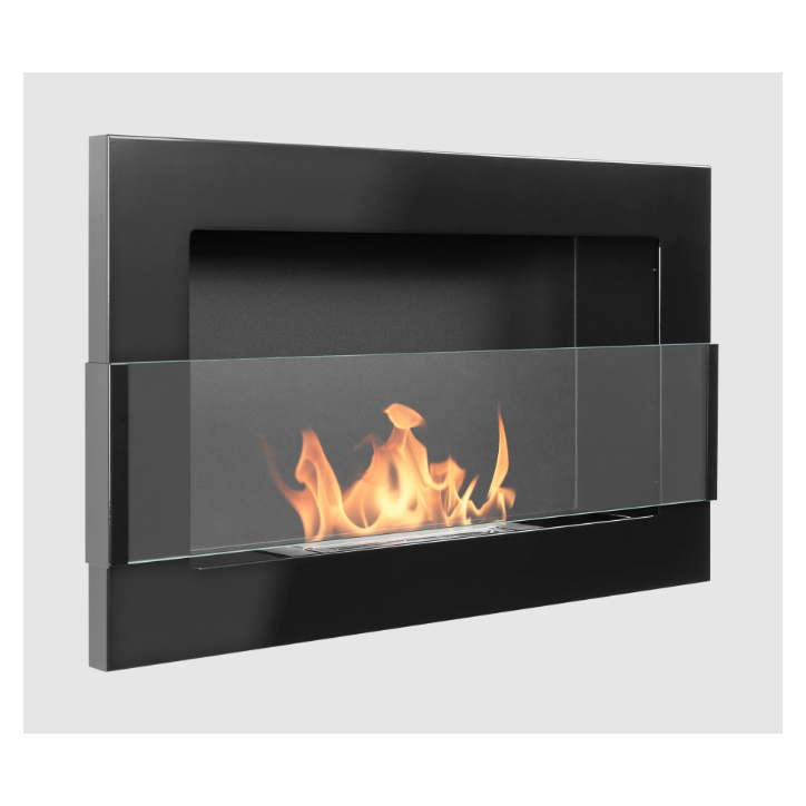 Bio lareira suspensa com vidro 650x400 preto brilhante