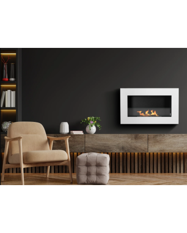 Biocheminée murale suspendue avec vitre 650x400 Box blanc mat structuré