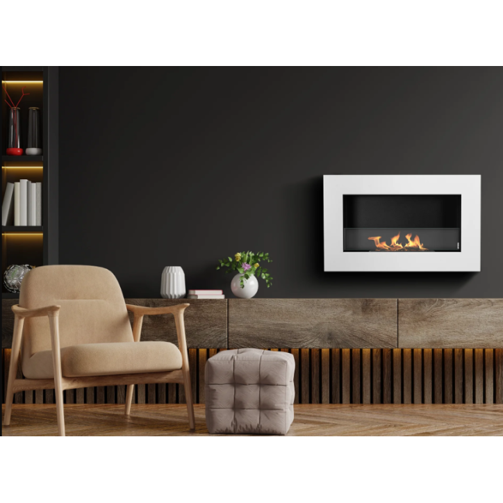 Biocamino sospeso con vetro 650x400 Box bianco opaco strutturato