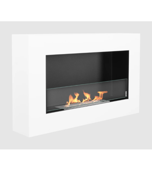 Biochimenea colgante con cristal 650x400 Box blanco mate estructurado