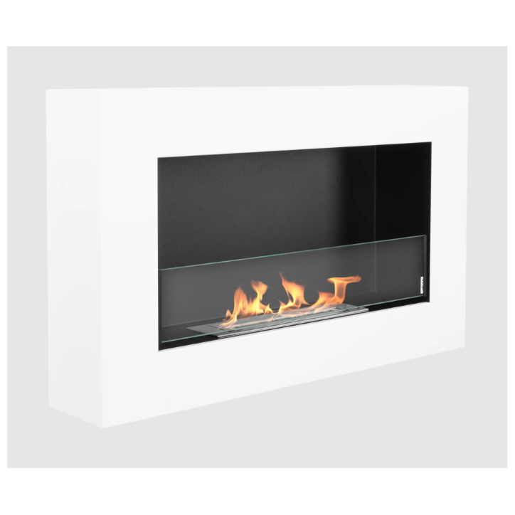 Biochimenea colgante con cristal 650x400 Box blanco mate estructurado