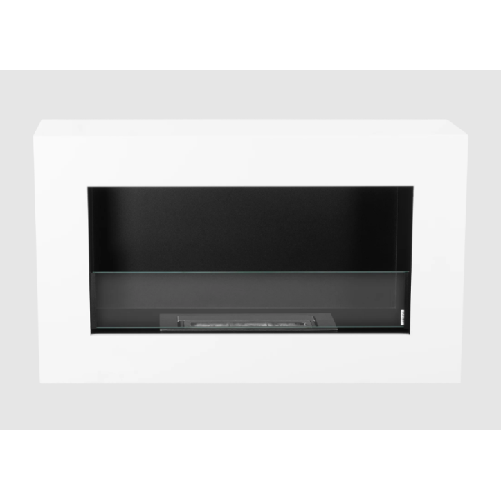 Bio lareira suspensa com vidro 650x400 Box branco mate texturizado