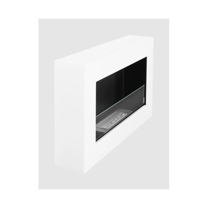 Bio lareira suspensa com vidro 650x400 Box branco mate texturizado
