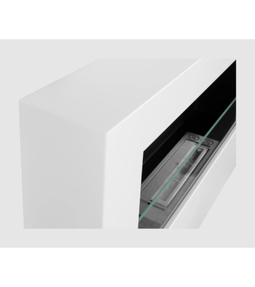 Bio lareira suspensa com vidro 650x400 Box branco mate texturizado