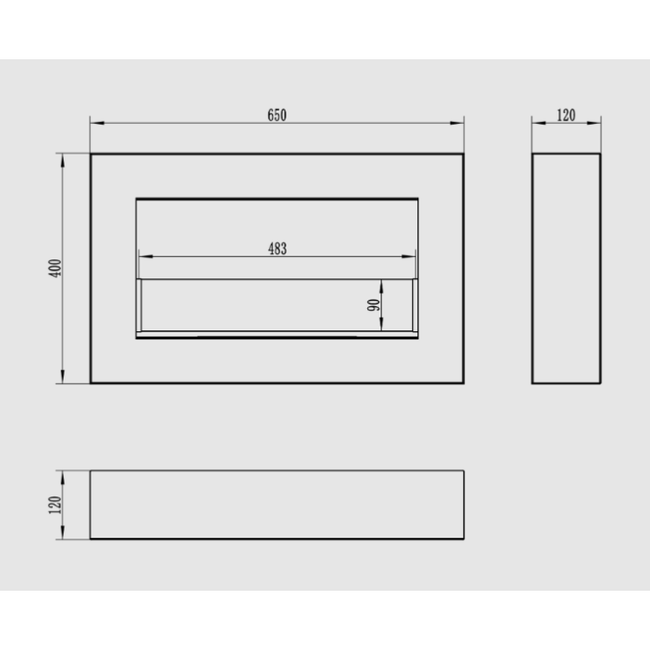 Bio lareira suspensa com vidro 650x400 Box branco mate texturizado