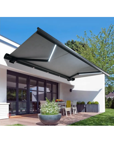 Tenda da sole 4,5×3,5 m con cassonetto integrale motorizzata con LED - Christophe