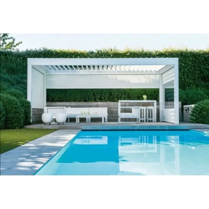 Pérgola bioclimática Jane 4x4 m blanco - de aluminio con 3 toldos motorizados Pérgola bioclimática Jane 4x4 m blanco - de aluminio con 3 toldos motorizados