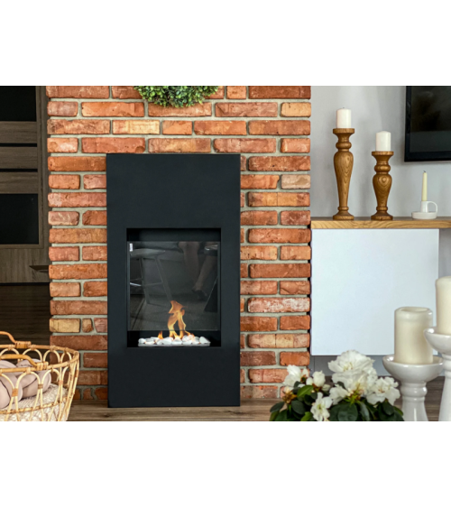 Biochimenea portal Modern negro mate con cristal