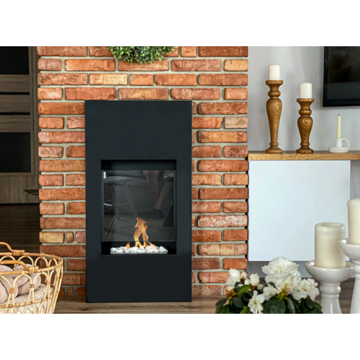 Biochimenea portal Modern negro mate con cristal
