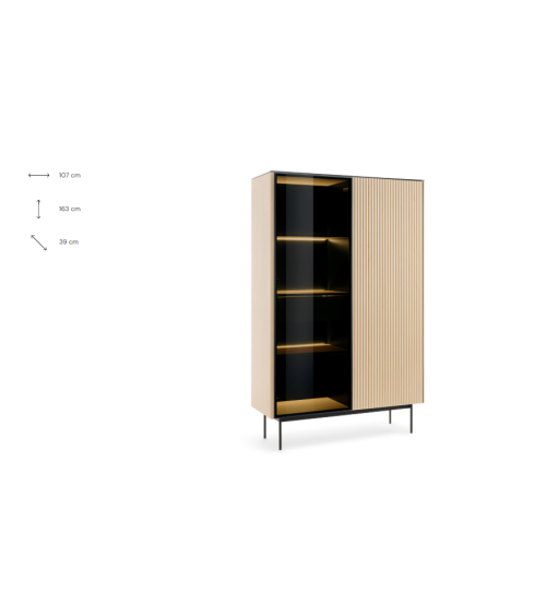 Vitrina ORTA WTSZ107 – Cachemira y Roble Vicenza con iluminación LED