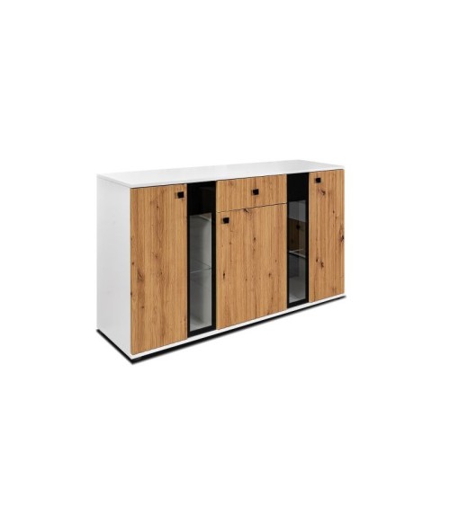 Buffet CALI 140 cm chêne blanc et noir