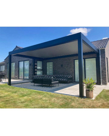 Pergola bioclimatica Jane 4x4m in alluminio con 3 tende