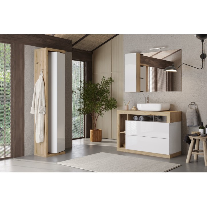 Ensemble salle de bain meuble+miroir+vasque HAMBURG blanc brillant, Kadiz 110 x 79 x 49 cm Ensemble salle de bain meuble+miroir+vasque HAMBURG blanc brillant, Kadiz 110 x 79 x 49 cm