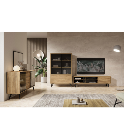 Conjunto de móveis para TV SLIDE – Cor Carvalho Barroco Dourado