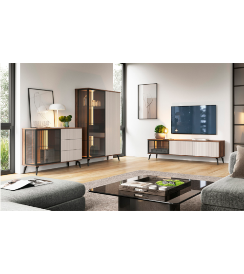 Ensemble meuble TV VICI couleur Cachemire / Noyer Warmia