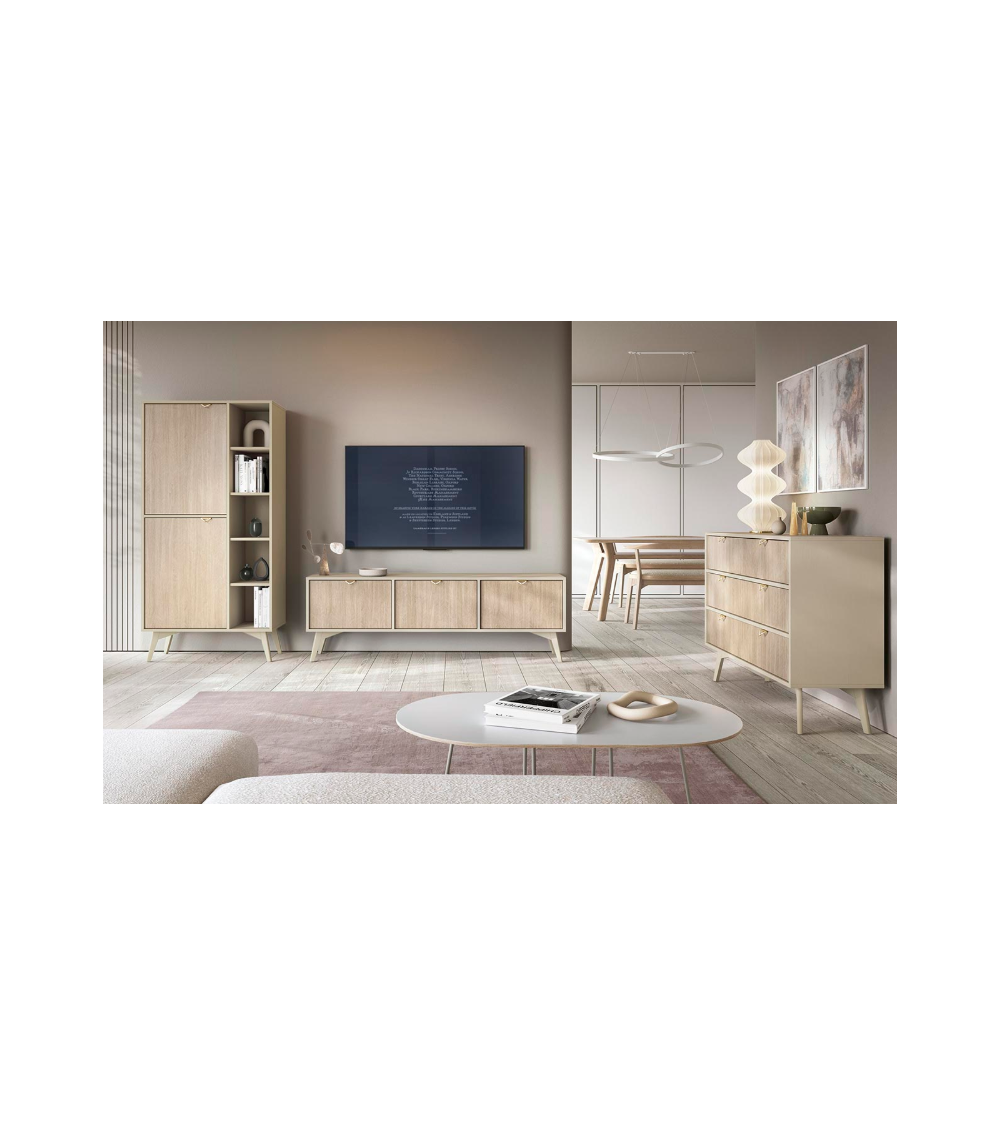Ensemble meuble TV FOREST couleur Chevrons Scandi / Beige
