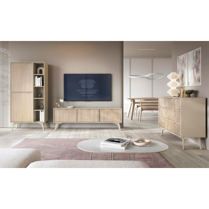 Ensemble meuble TV FOREST couleur Chevrons Scandi / Beige Ensemble meuble TV FOREST couleur Chevrons Scandi / Beige