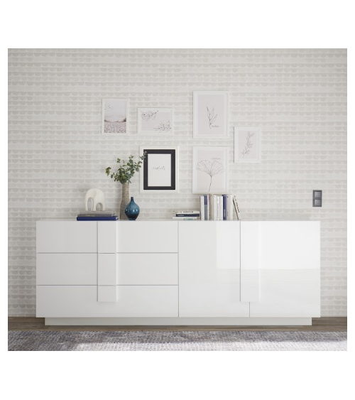 Aparador Jupiter de 2 portas e 3 gavetas – Branco brilhante